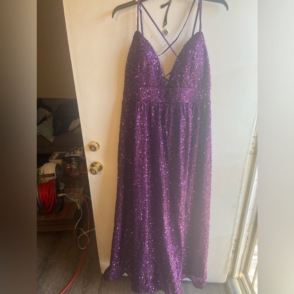 Brand new purple sequin floor length formal dress